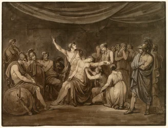 Aquiles jura vengar al muerto Patroclo, asesinado por Héctor