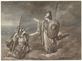 Atenea apareciéndose a Telémaco (el hijo de Ulises), ilustración para Telemaco de la Odisea de Homero