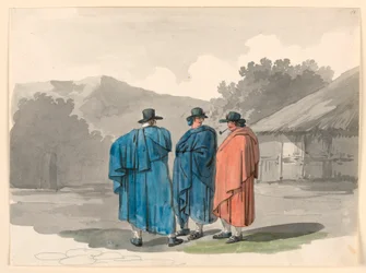 Dibujo, Grupo de tres campesinos en una aldea, 1807-08