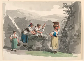 Dibujo, Lavandería en las montañas cerca de Roma, 1807-08