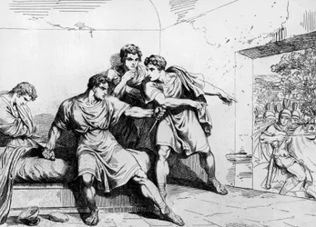 Muerte de Nerón, de Historia de los emperadores, comenzando desde Ottavio, grabado por Bartolomeo Pinelli (1781-1835), Roma