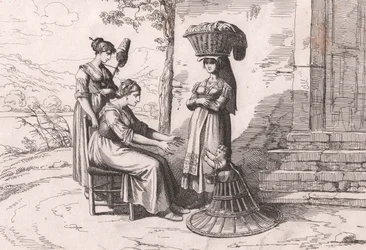 Mujeres romanas con trajes tradicionales, grabado de Bartolomeo Pinelli