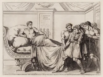 Sula ordenando a sus sirvientes que estrangulen al magistrado Granio, 78 a.C. (aguafuerte)