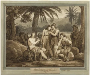 Telémaco toca y canta para los pastores en Egipto, del libro 2 de Las aventuras de Telémaco
