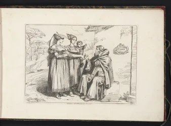 Dos mujeres de Frascati y un ermitaño Donne di Frascati, Ed. Eremita (título sobre el objeto) Estampados de vestuario con figuras de Roma y alrededores (título de la serie) Nuova raccolta di cinquanta costumi de contorni di Roma (título de la serie)