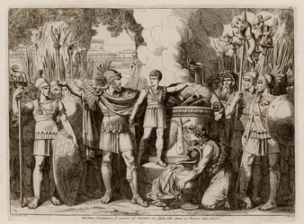 El joven Aníbal jura enemistad a los romanos (grabado)