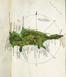 Mapa de Chipre, c.1485 (vitela)