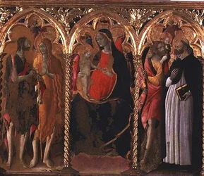 Tríptico: Madonna y Niño (panel central) con San Juan Bautista, Santa María Magdalena, San Cristóbal y San Domingo