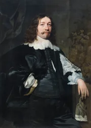 Retrato de un hombre de negro con un guante en la mano