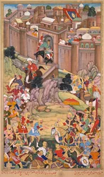 El asedio de Arbela en la era de Hulagu Khan, del Chingiz-nama (Libro de Chingiz Khan) del Jami al-tavarikh (Compendio de crónicas) de Rashid al-Din (Persa, 1247-1318)