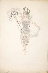 Diseño de Vestuario para Dama con Abanico, 1890-99