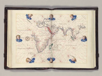 Fos. 11v-12r Carta 3: Océano Índico, atlas portulano del mundo, Venecia, c.1542-46