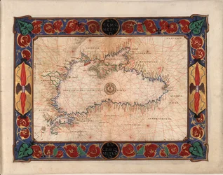 Mapa del mar Negro que incluye parte de la actual Rumanía, Bulgaria, Turquía, Ucrania y Rusia, hacia