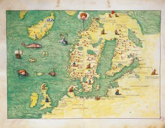 Europa del Norte, del Atlas del Mundo en treinta y tres Mapas, por Battista Agnese