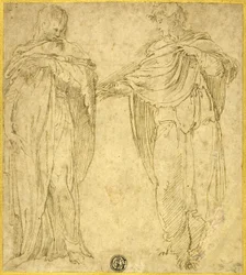Dos figuras drapeadas de pie (¿San Juan y la Magdalena)