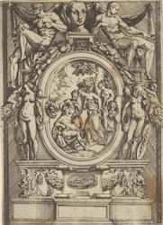 El juicio de Paris, hombre sentado a la izquierda se acerca a una mujer que está flanqueada por..., ca. 1540-80