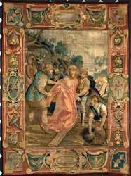 Cristo es despojado de sus vestiduras. Tapiz hecho en las manufacturas de Bruselas. Siglo XVI Génova, Musei di Strada Nuova