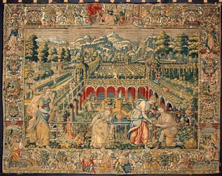 Escena de recogida de fruta. Tapiz de las manufacturas de Bruselas. Siglo XVI Genes, Musei di Strada Nuova