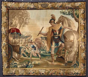 El rey Alejandro Magno (356-323 a.C.) quemó todo el equipaje innecesario antes de su viaje a la India. Tapiz realizado en las manufacturas de Bruselas. Siglo XVI Genes, Musei di Strada Nuova