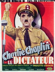 Cartel publicitario de «El gran dictador» de Charlie Chaplin, estrenado por primera vez en 1940, hacia 1945