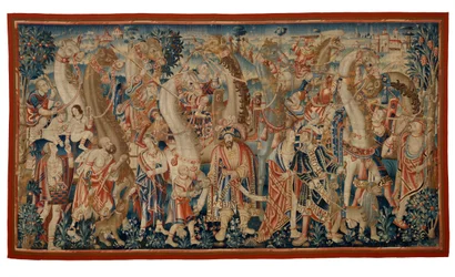 Tapiz, La caravana de camellos, de la serie "La conquista de la India", de Tournai, c.1510 (lana y seda)