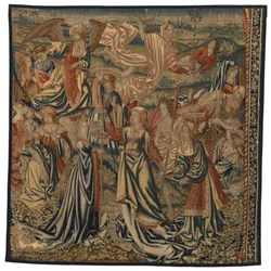Tapiz, Triunfo de la Muerte sobre la Castidad con las Tres Parcas, realizado en Bruselas, Bélgica, principios del siglo XVI (lana y seda)