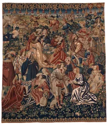 Tapiz que representa El campamento de los gitanos, de Flandes, c.1510 (lana y seda)