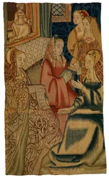 Fragmento de tapiz que representa a cinco damas, realizado posiblemente en Bruselas, Bélgica, hacia 1500 (lana)