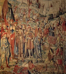 Tapiz de David y Betsabé: las Armas de Joab. Tapiz basado en un dibujo de Jan Van Roome hecho en los talleres de Bruselas. Siglo XVI Museo del Renacimiento de Ecouen