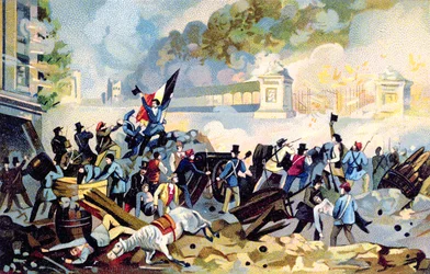 Voluntarios valones atacando el 23 de octubre de 1830 durante la invasión holandesa de Bélgica para intentar reafirmar el control