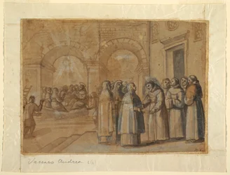 Dibujo, Encuentro de los santos Francisco y Clara, hacia 1630