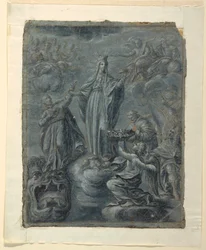 Dibujo, Anverso: Coronación de la Virgen, hacia 1630