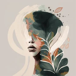 Retrato de una mujer con motivos florales