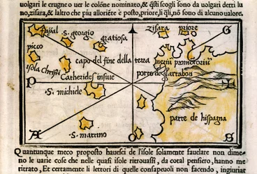 Mapa del archipiélago de las Azores por Benedetto Bordone
