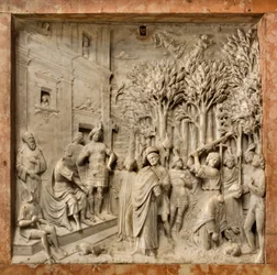 Cripta, Arca de los Santos Marcelino y Pedro Exorcista, Benedetto Briosco 1506-08, La decapitación de los Santos Marcelino y Pedro