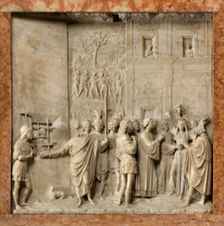 Cripta, Arca de los Santos Marcelino y Pedro Exorcista, Benedict Briosco 1506-08, San Pedro libera a Paulina del demonio