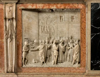 Cripta, Arca de los Santos Marcelino y Pedro Exorcista, Benedict Briosco 1506-08, San Pedro libera a Paulina del Demonio