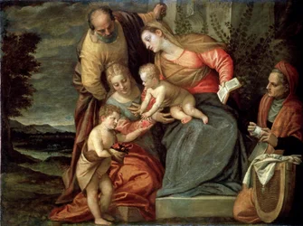 La Sagrada Familia con Santa Catalina, Ana y Juan el Bautista, c1580-c1582