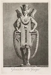 Mascarada a la griega: Granadero a la griega, Placa 3, 1771