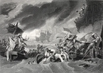 Batalla de La Hogue, grabado por W. French