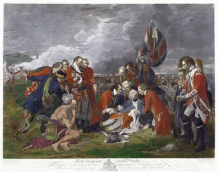 Muerte del general Wolfe" según pintura de Benjamin West. James Wolfe (1727-1759) Comandante del ejército británico, herido de muerte en la victoria sobre los franceses en la batalla de las Llanuras de Abraham, Quebec. Guerra de los Siete Años Canadá Franc