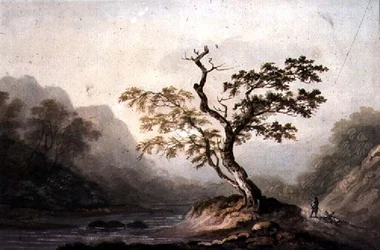 Paisaje con río y montañas