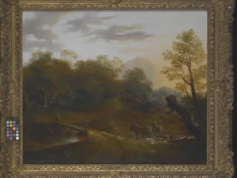 Pony Cart Crossing A Woodland Brook (óleo sobre lienzo)