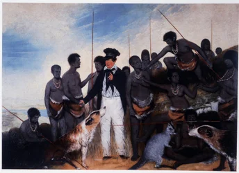 La conciliación: encuentro de un colono con un grupo de aborígenes en Australia - óleo sobre lienzo, por Benjamin Duterrau