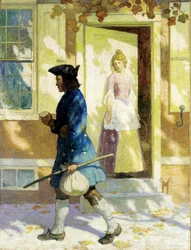 "La llegada de Benjamin Franklin (1706-1790) de joven a Filadelfia en busca de empleo" Pintura de Newell Convers (NC) Wyeth (1882-1945) Colección particular