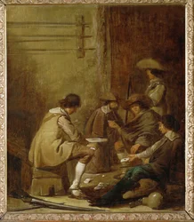 Jugadores de cartas en un pub (pintura sobre lienzo)