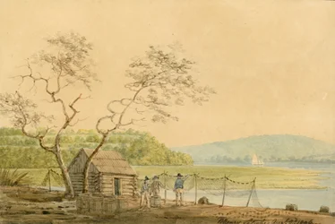 Vista desde el muelle de paquetes en Frenchtown mirando hacia abajo Elk Creek, 1806