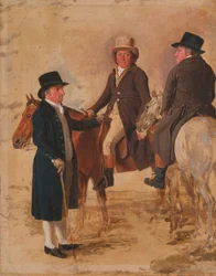 John Hilton, juez del campo de Newmarket; John Fuller, secretario del campo; y John Stevens, entrenador.