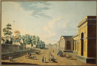 Los cuarteles de los Guardias Chevalier vistos desde el Jardín Tauride, 1800s