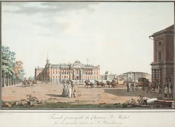 Vista del Palacio Mijail y la Plaza del Condestable en San Petersburgo, 1800